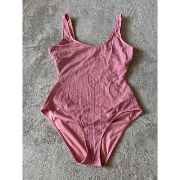 Ninety-Nine Degrees Women's XL One Piece Back Cut Out Ribbed Swim Suit Pink - Picture 1 of 7
